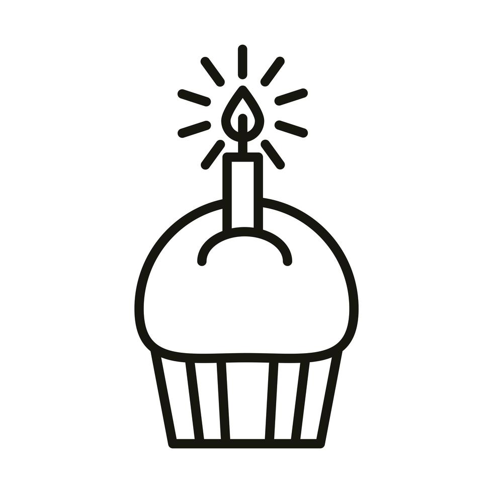 Feliz cumpleaños cupcake dulce con estilo de icono de línea de fiesta de celebración de vela vector