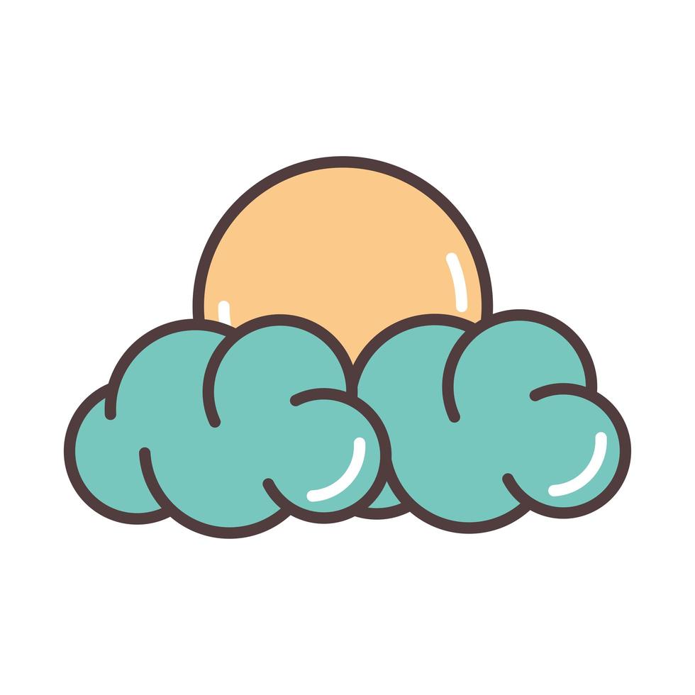weather sun and clouds sky line and fill style vector