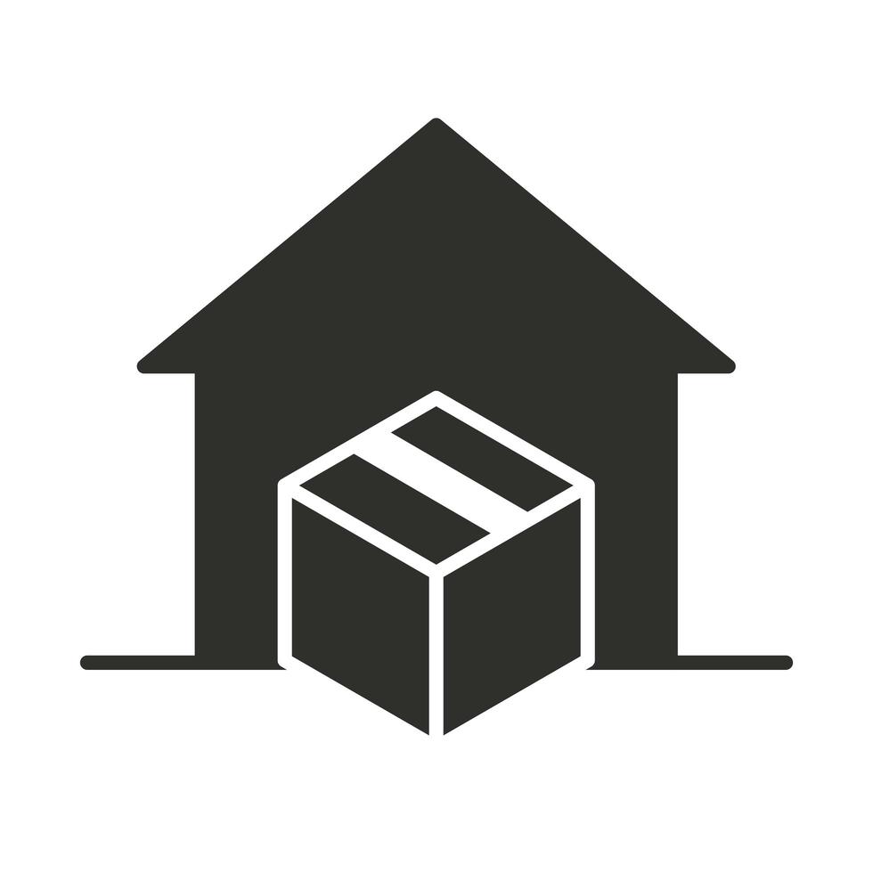 delivery service at home box in door silhouette icon vector