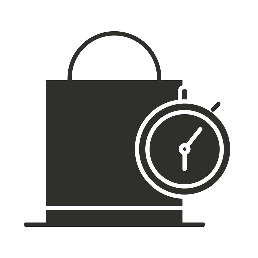 delivery shopping bag and stopwatch silhouette icon vector