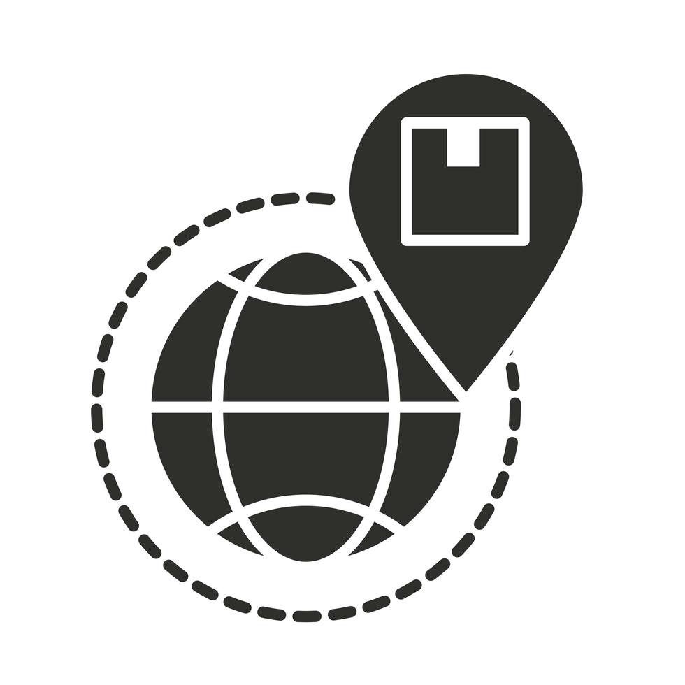 delivery world location pointer box silhouette icon vector