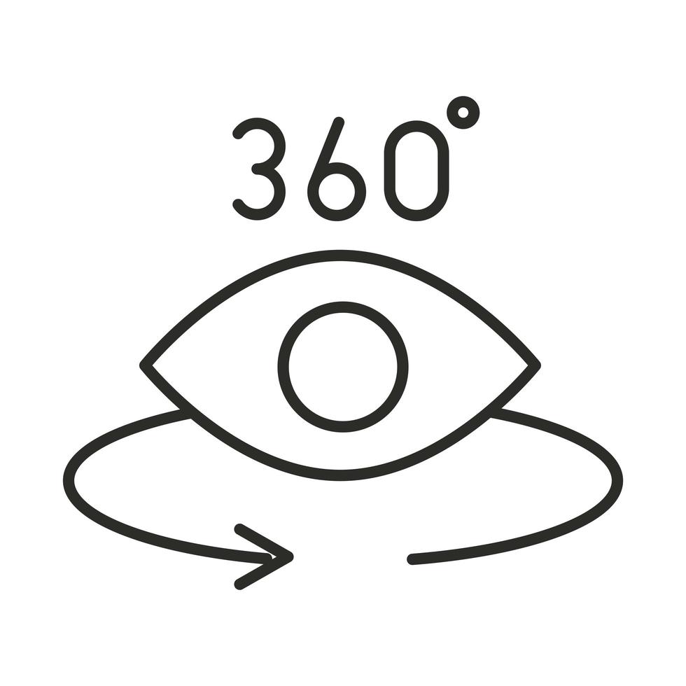 Ojo de realidad aumentada con flecha giratoria y estilo de línea de 360 grados. vector