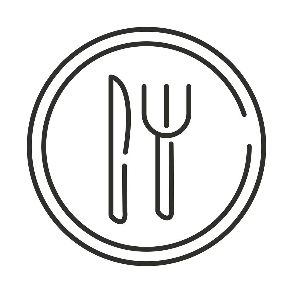 servicio de restaurante comida tenedor y cuchillo diseño de estilo de línea de señal vector