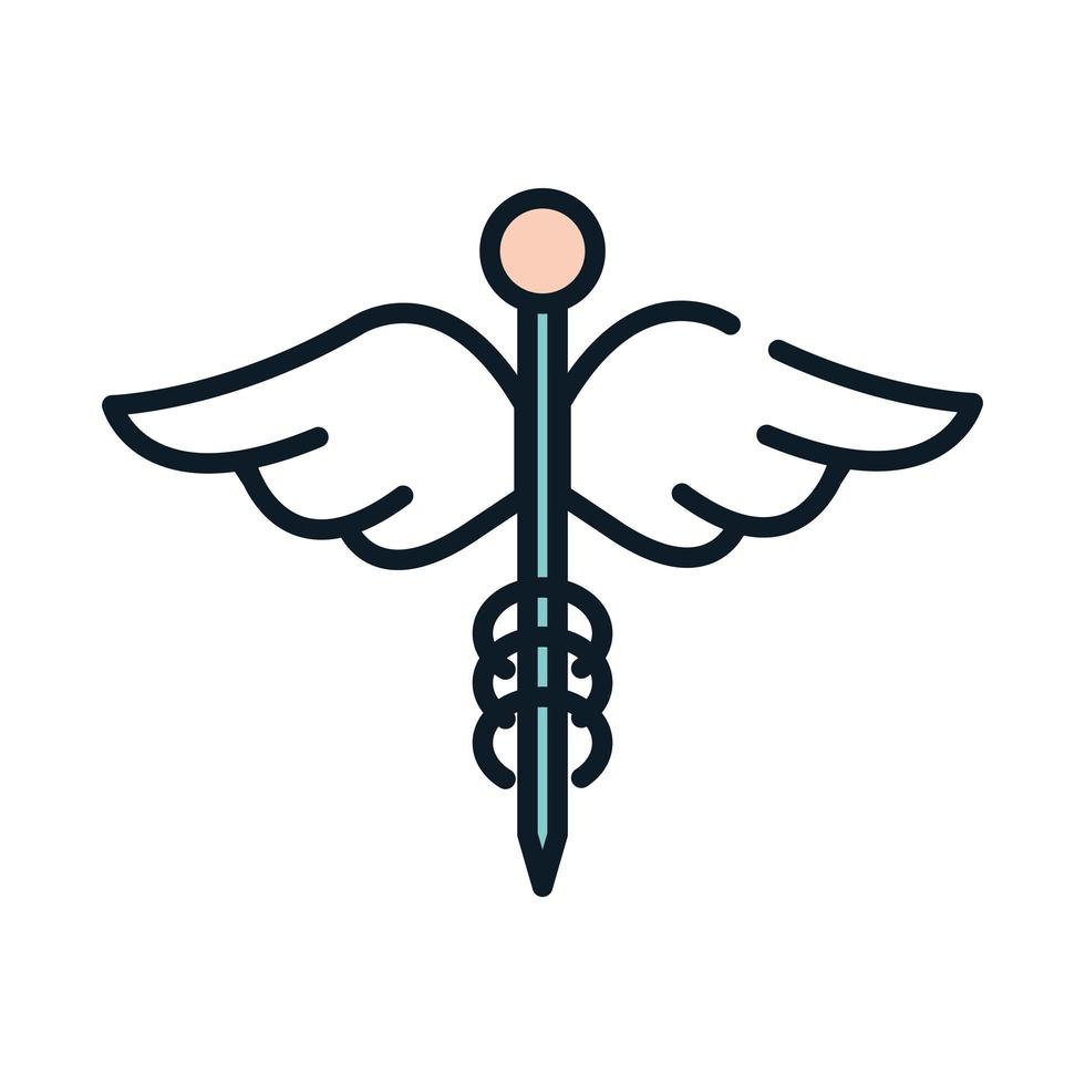 línea de emblema de caduceo médico de salud y relleno vector