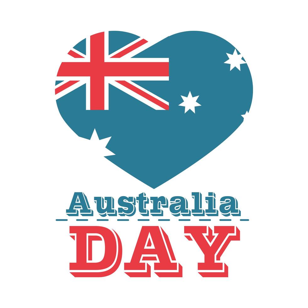 australia day flag in heart and typography design vector