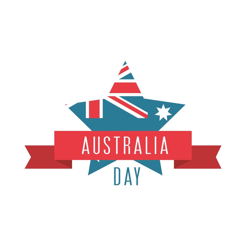 bandera del día de australia en estrella y cinta de inscripción vector
