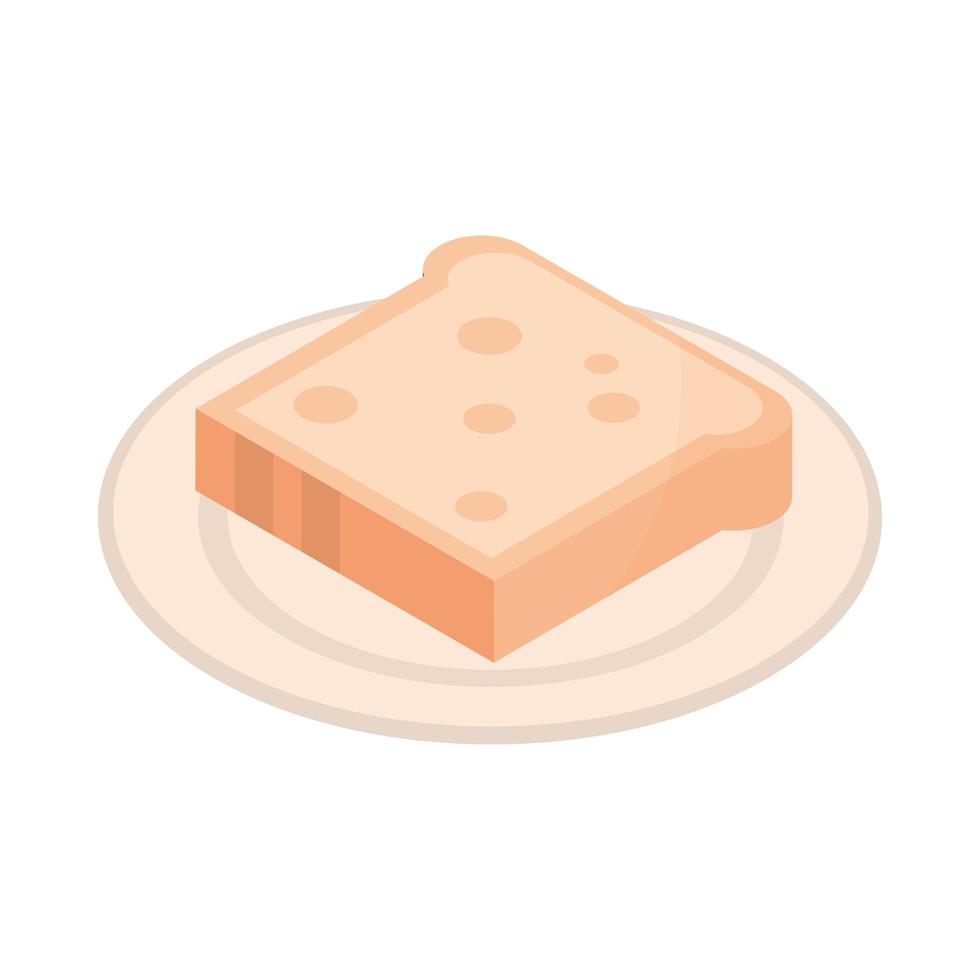 Rebanada de pan en el plato icono de desayuno fondo blanco. vector