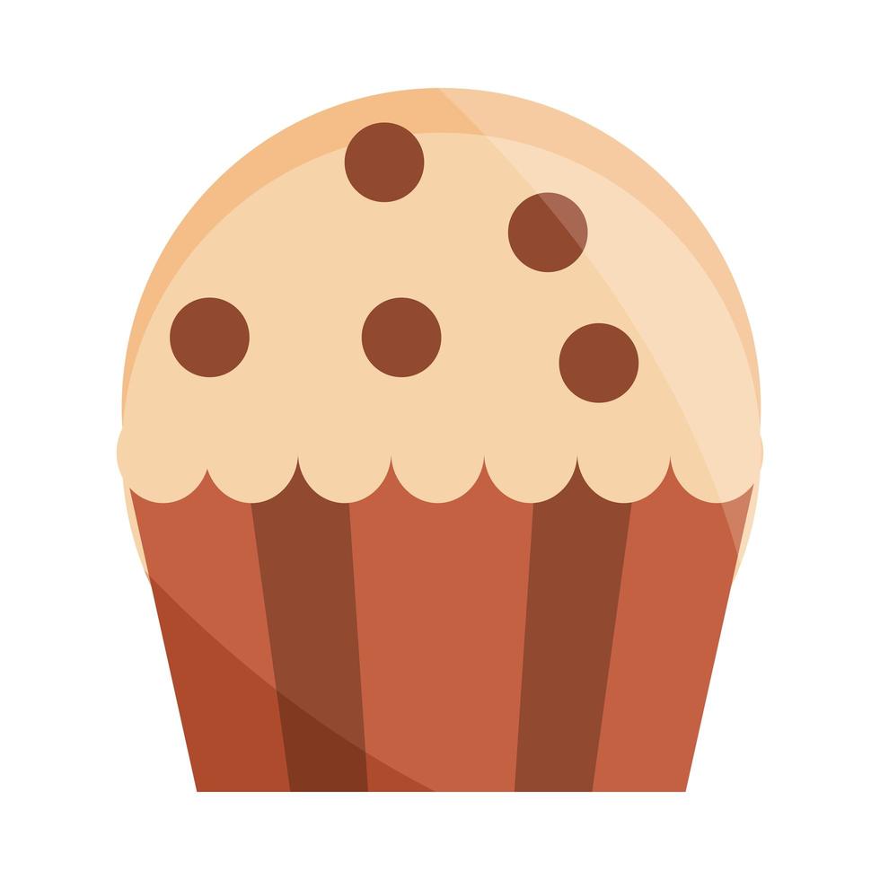 postre dulce cupcake horneado comida en icono plano de dibujos animados vector