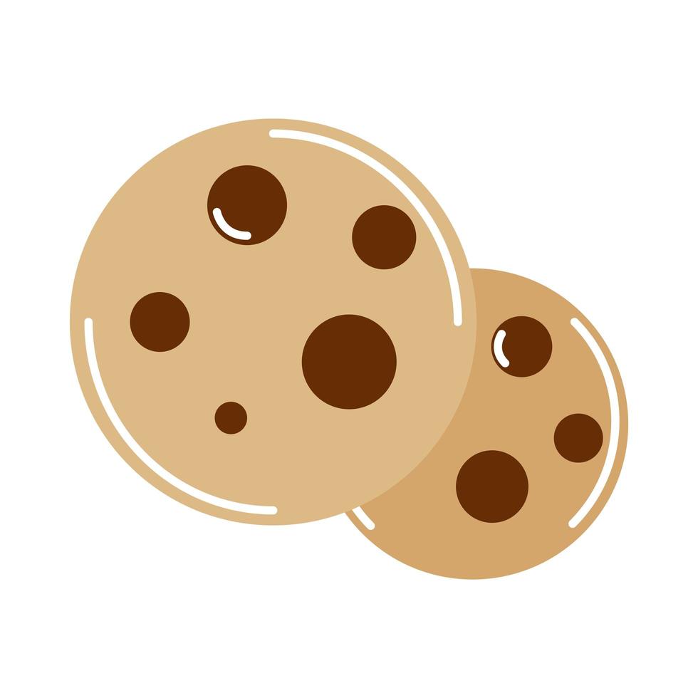 Galletas con chispas de chocolate icono plano de dibujos animados de postre vector