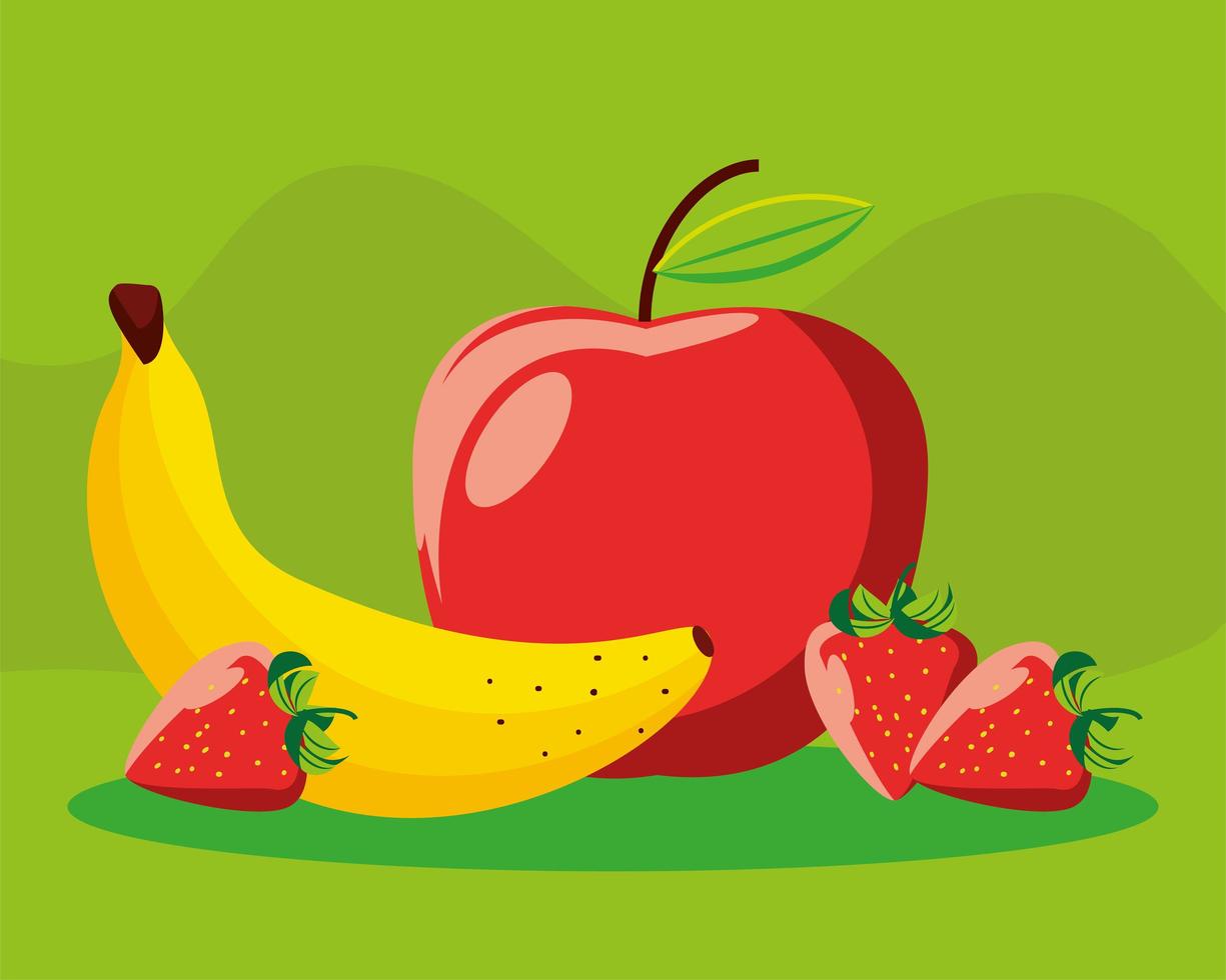 apple, banana and strawberry vector