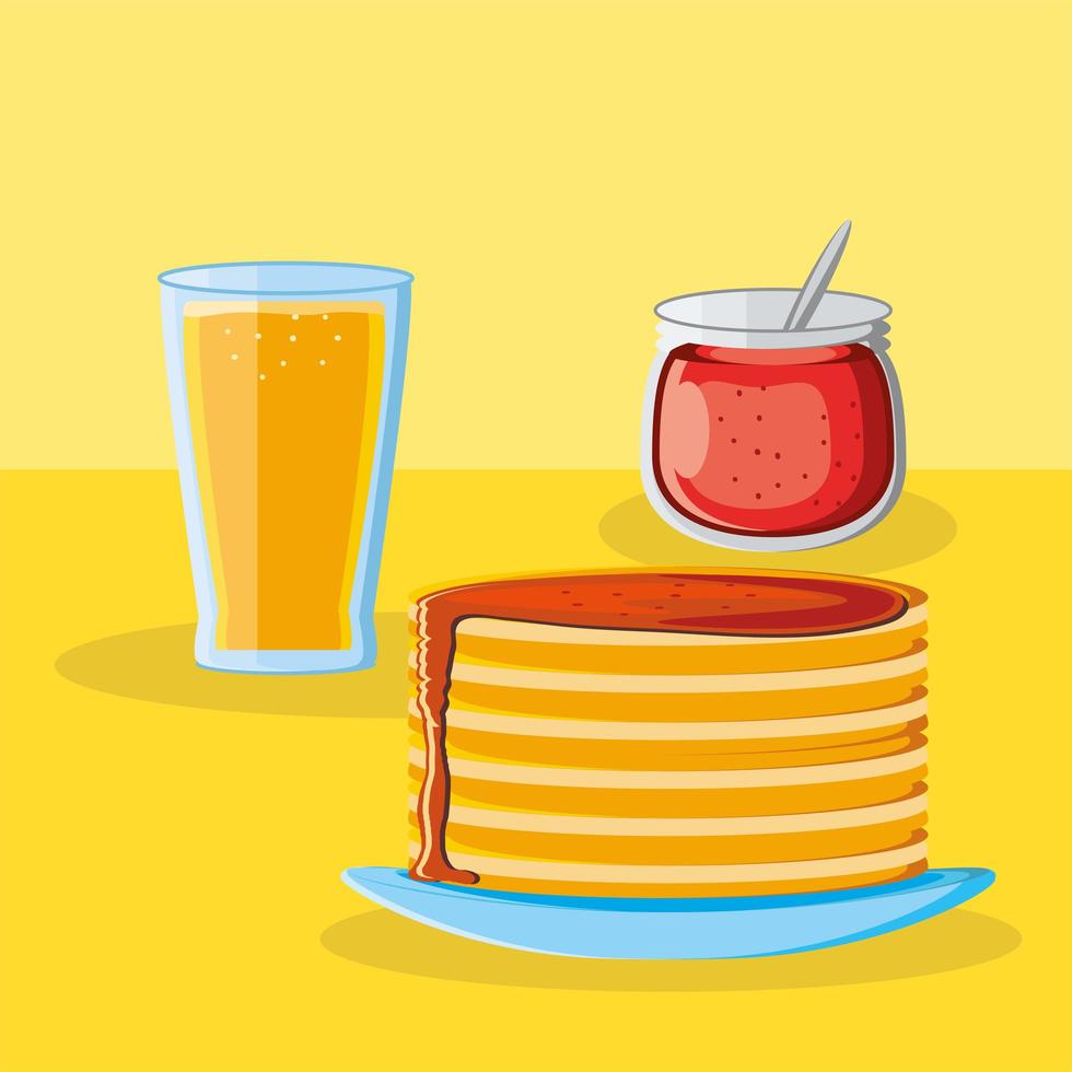 breakfast pancakes, jam and juice vector