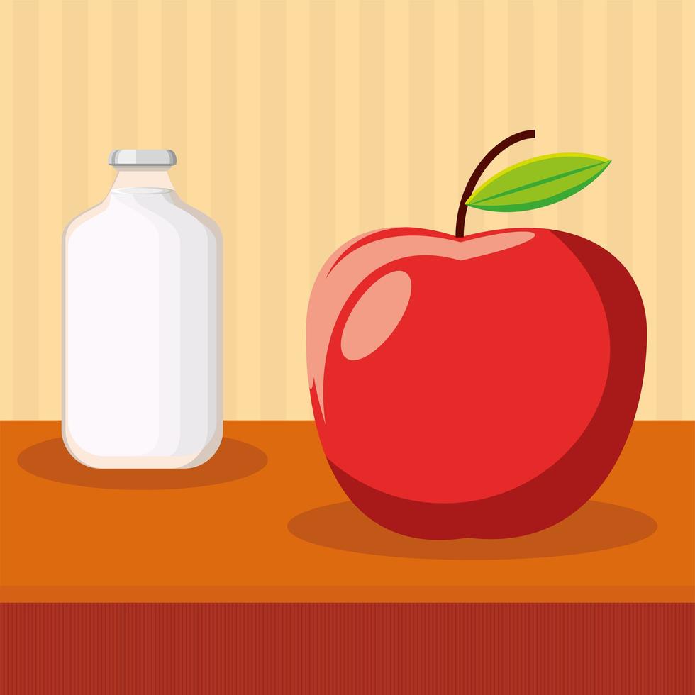 food, apple and milk vector