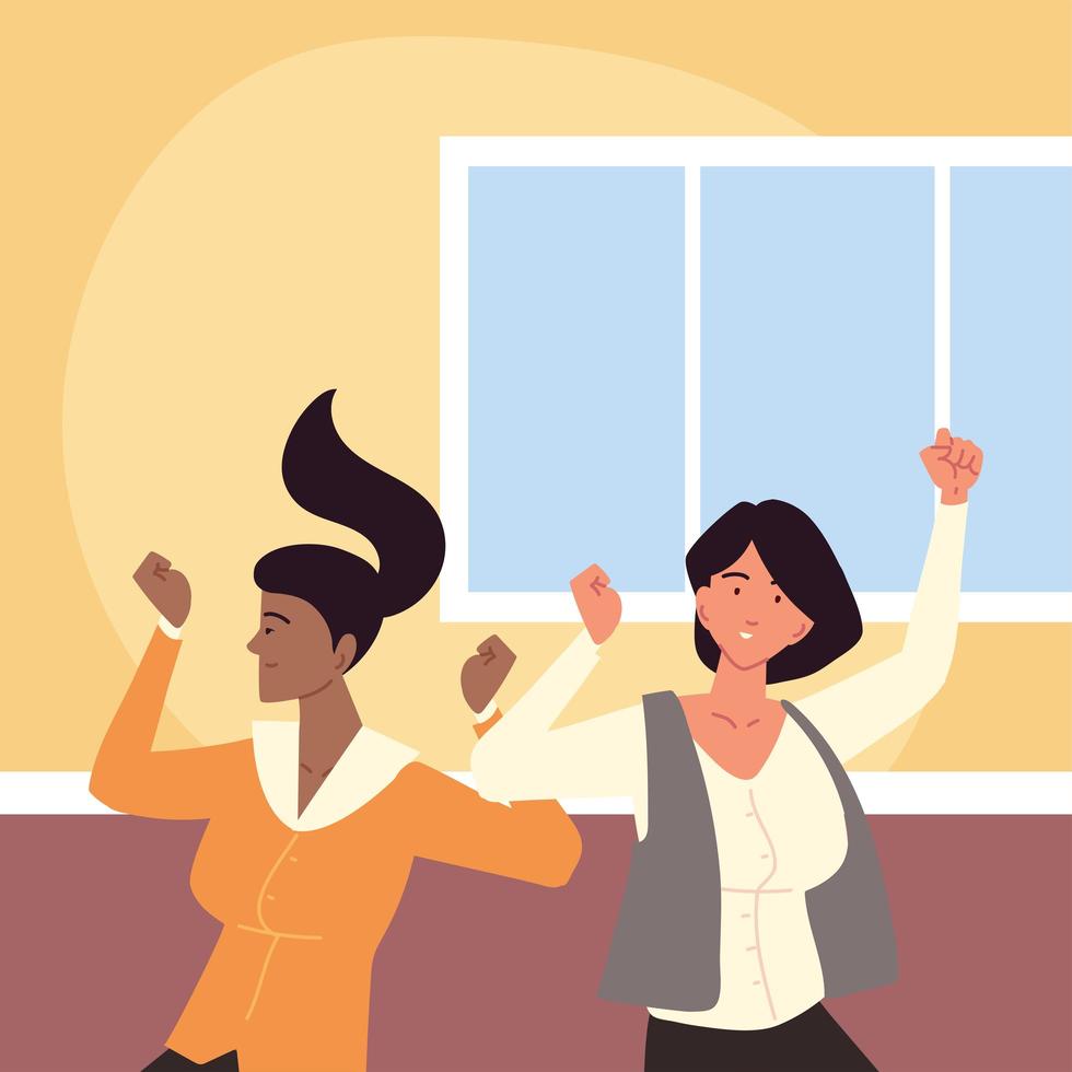 excited businesswomen in the office vector