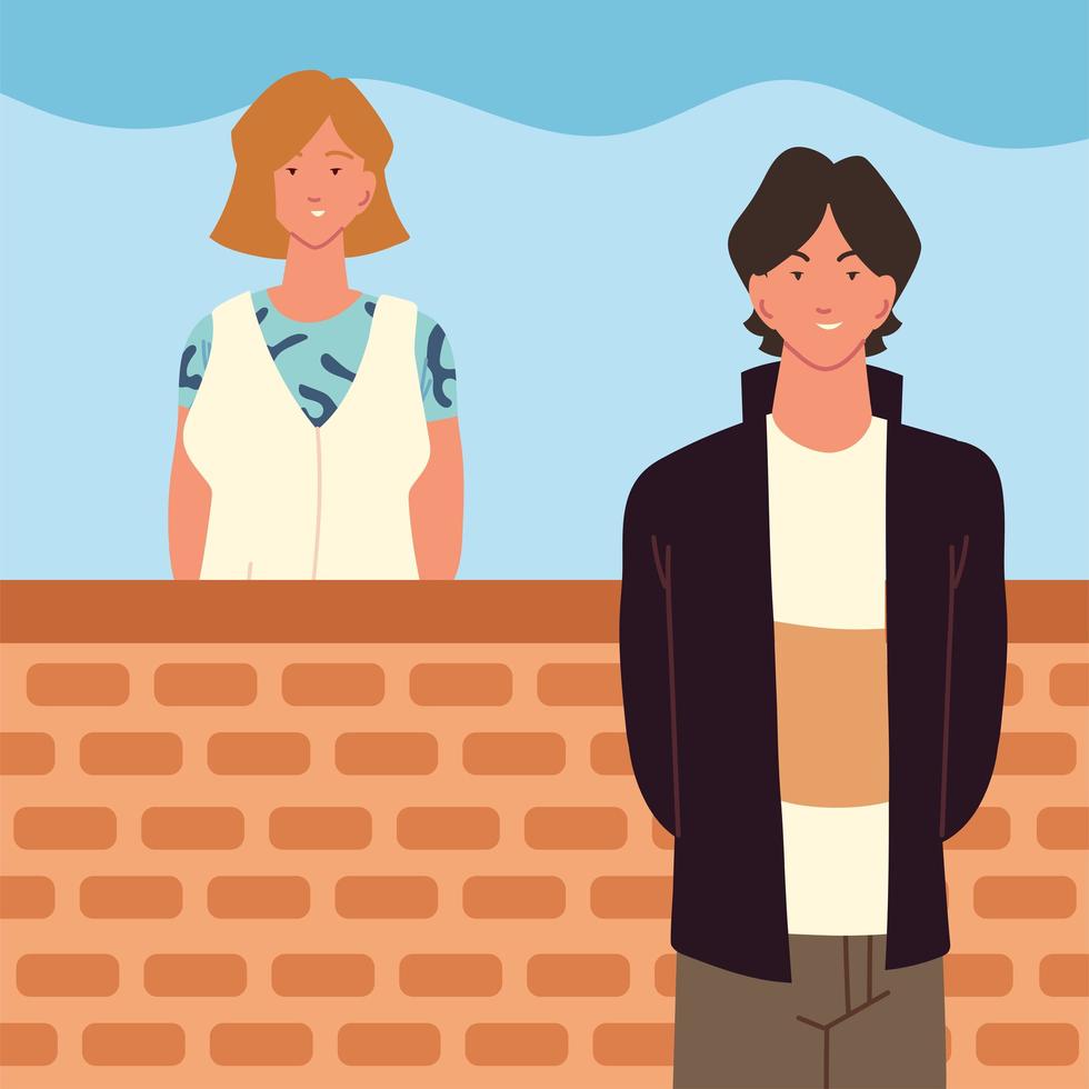 mujer joven y hombre vector