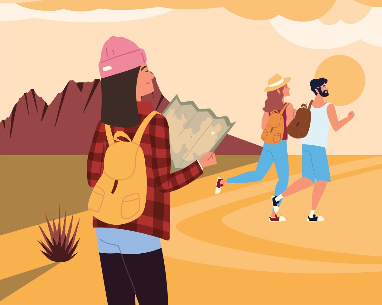 tourist people in the desert vector