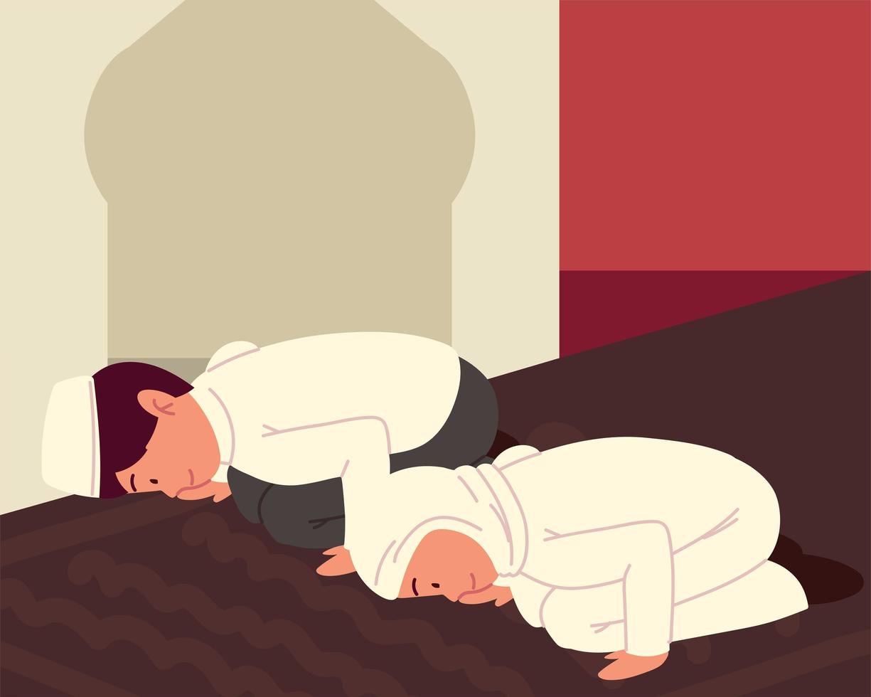 muslim couple pray vector