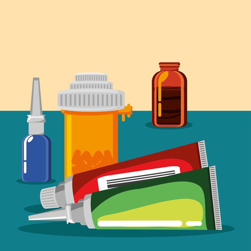 medicines, ointment and capsules vector