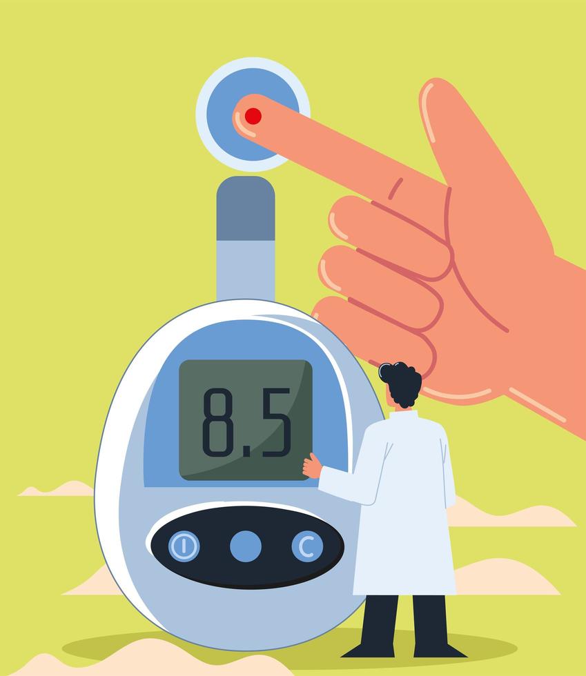 doctor and blood glucose meter vector