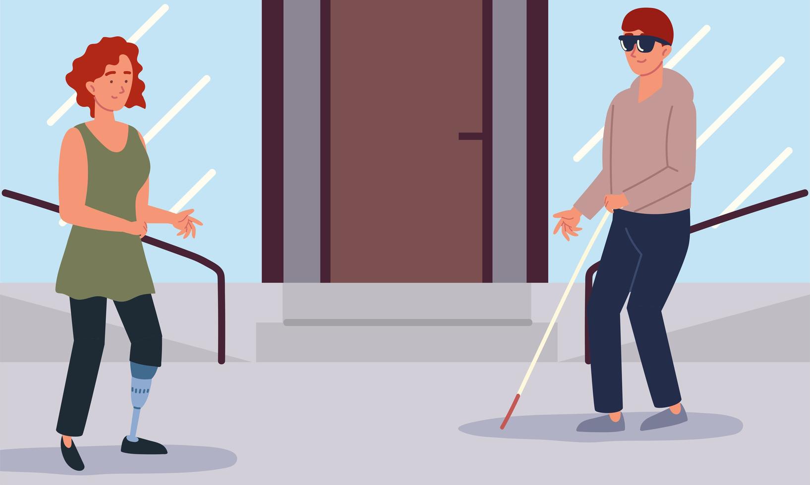 disabled man and woman vector