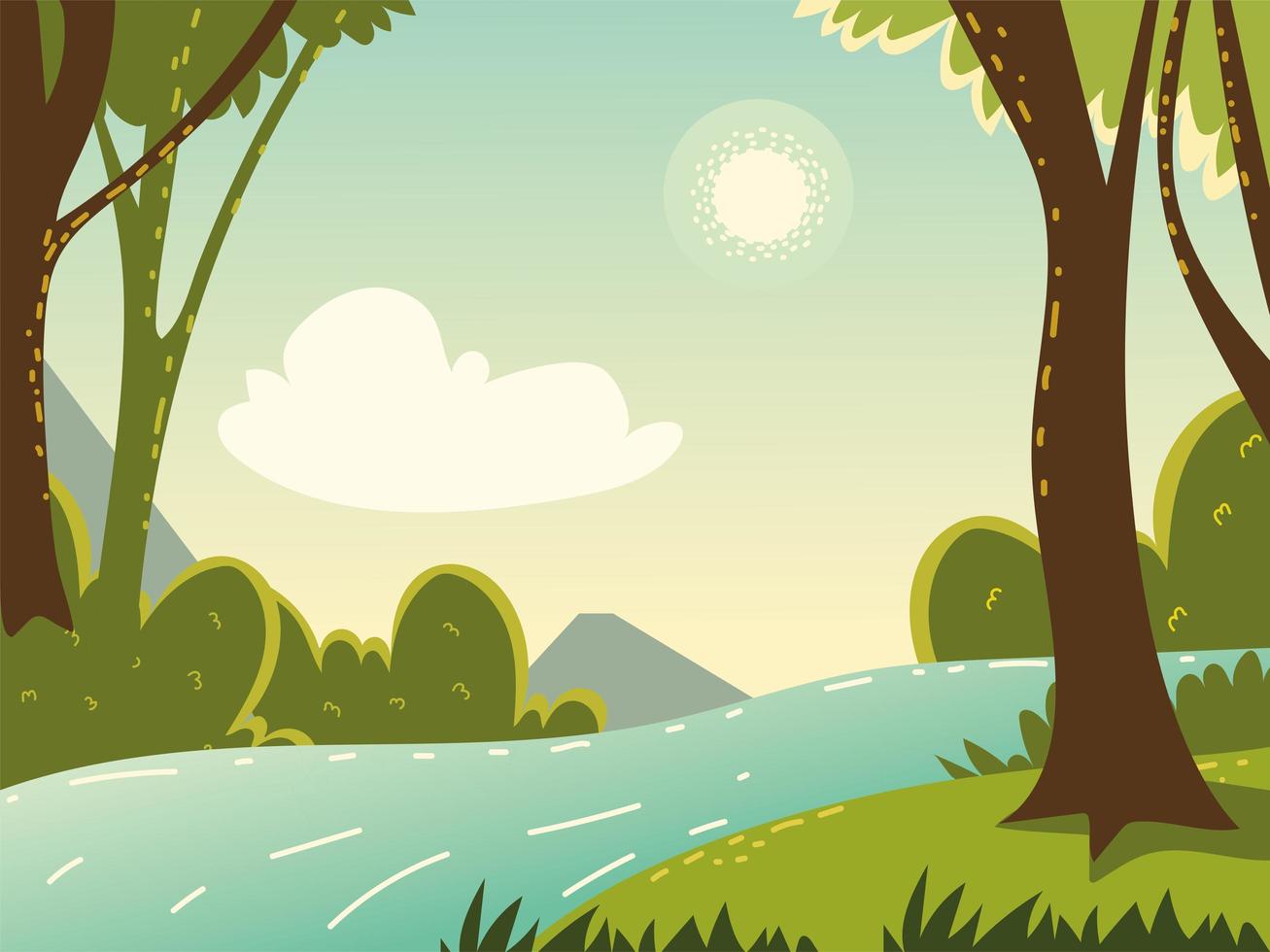 paisaje de hierba y arboles vector