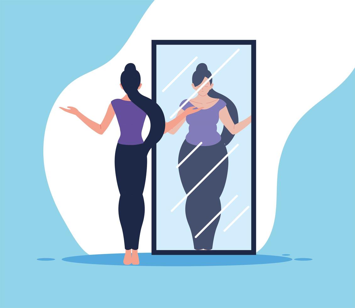 woman looking at mirror vector