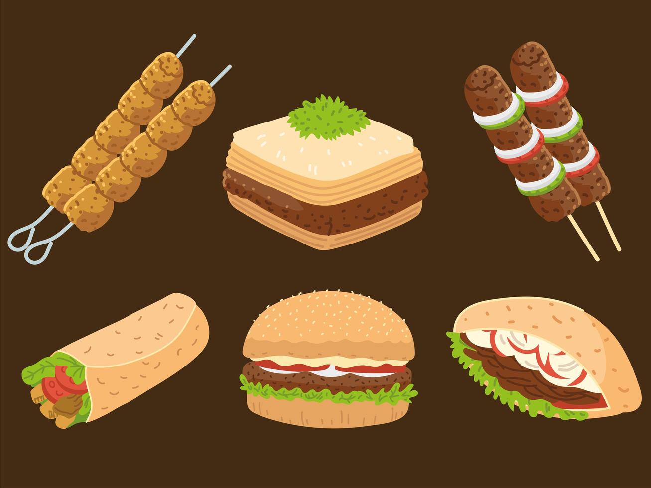arabic food icon set vector