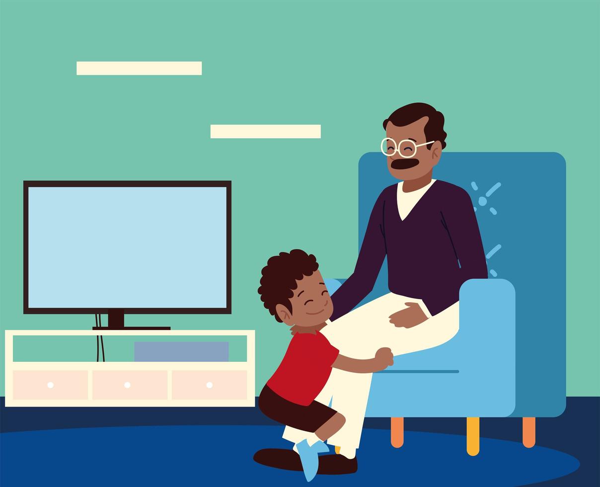 dad and son at home vector