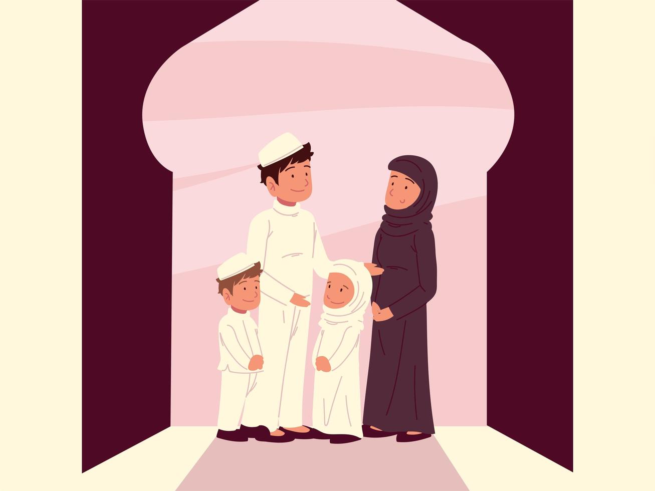 familia musulmana en mezquita vector