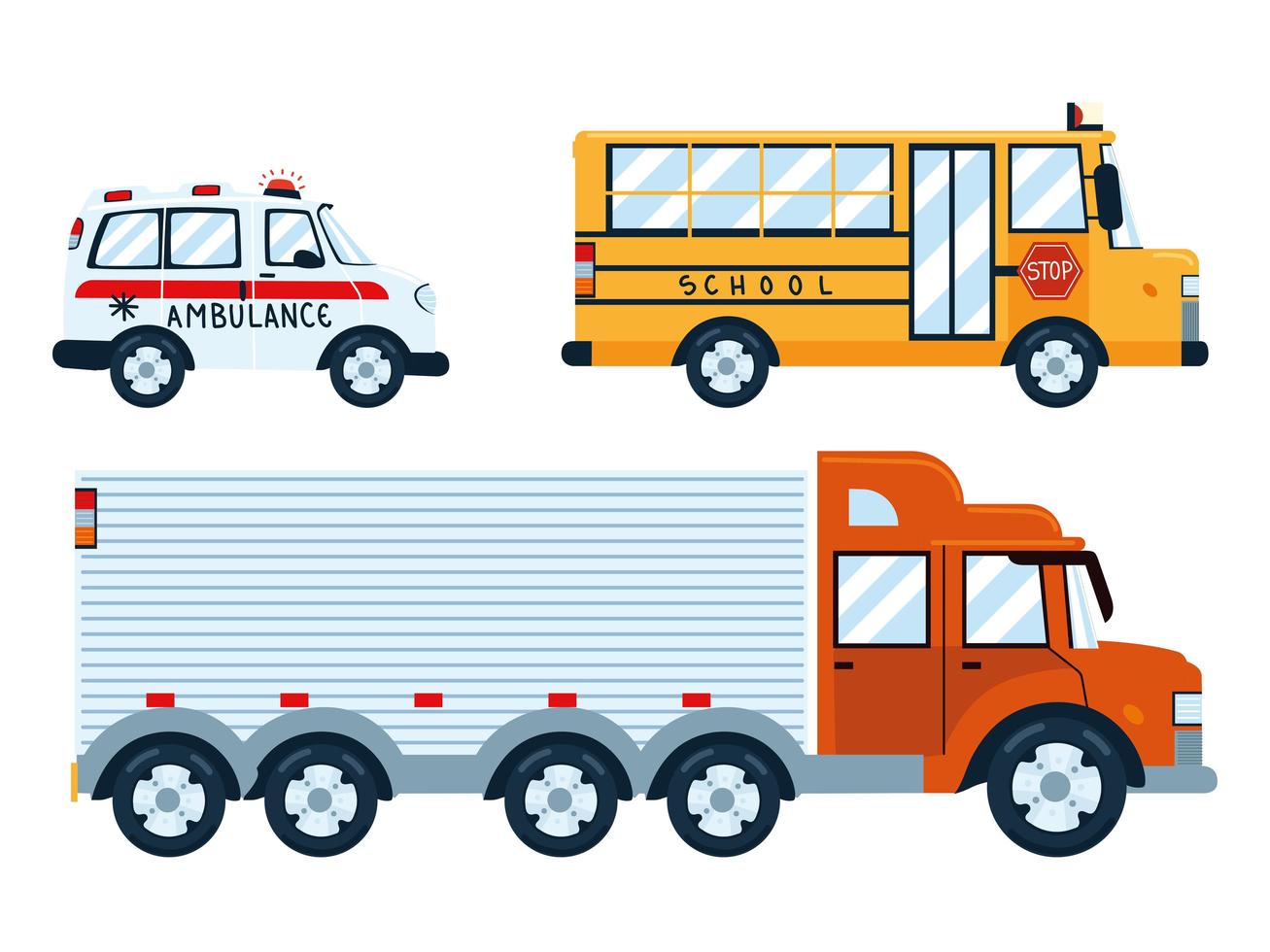 ambulance, bus and truck vector