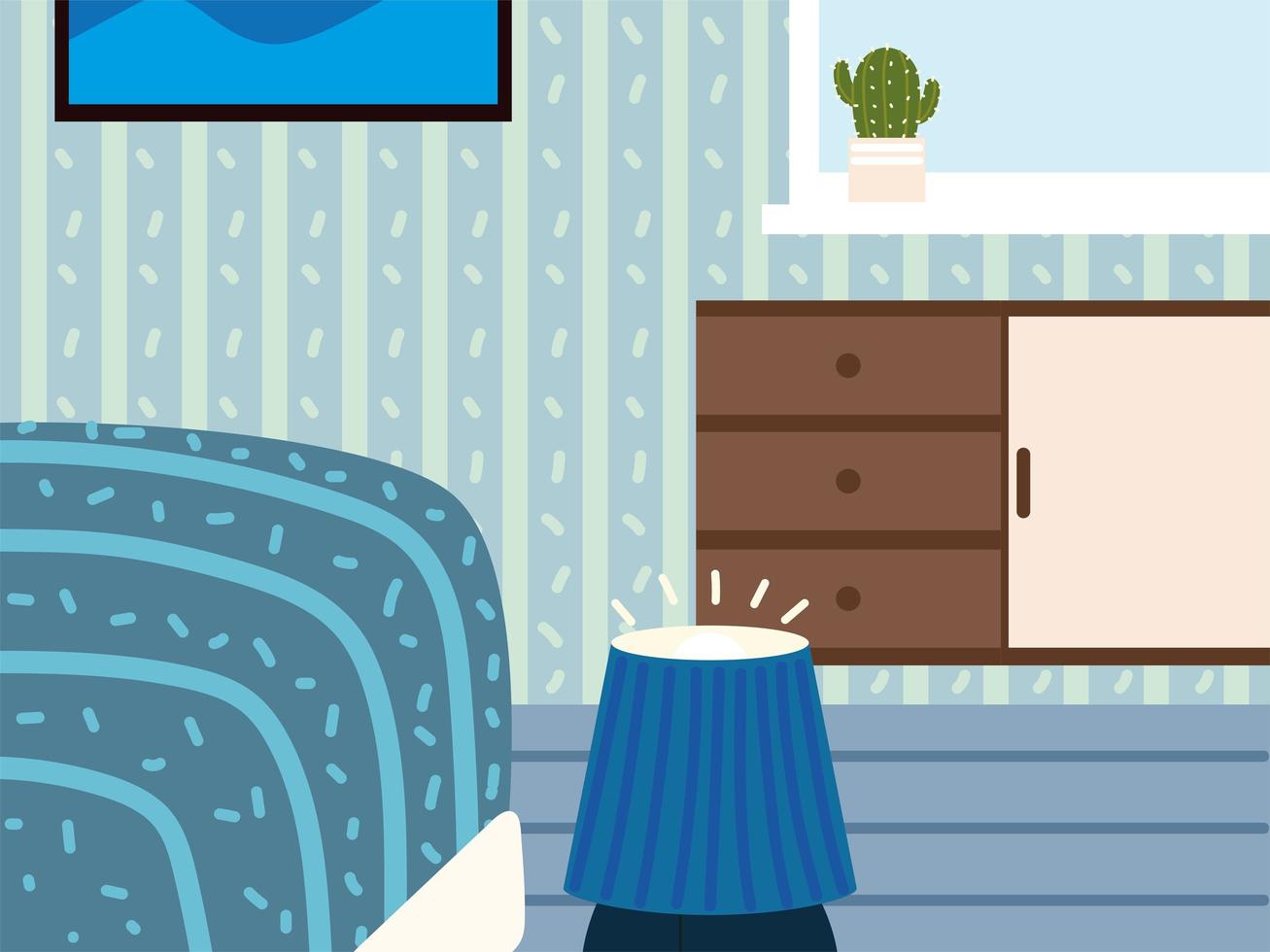 bedroom, bed and table vector