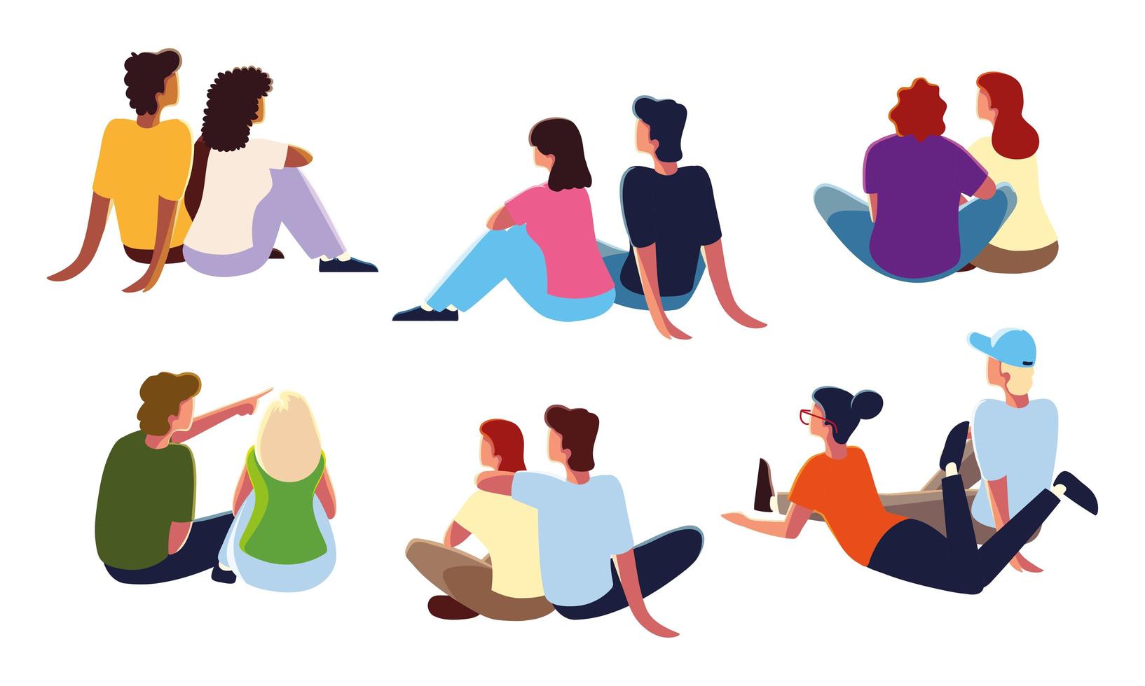 couples sitting on the floor vector