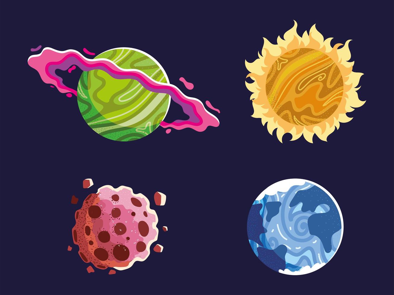 space planets, sun, asteroid, astronomy galaxy vector