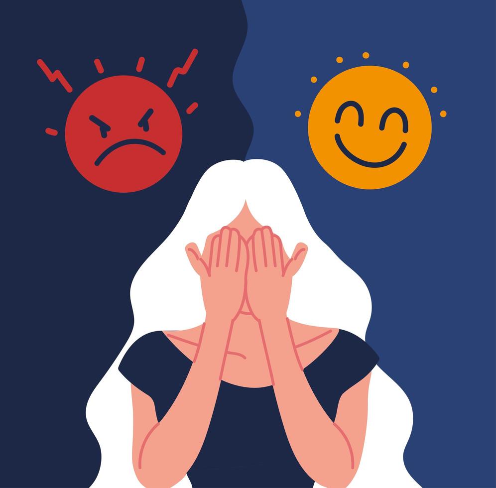woman happy, depressed, mental health vector