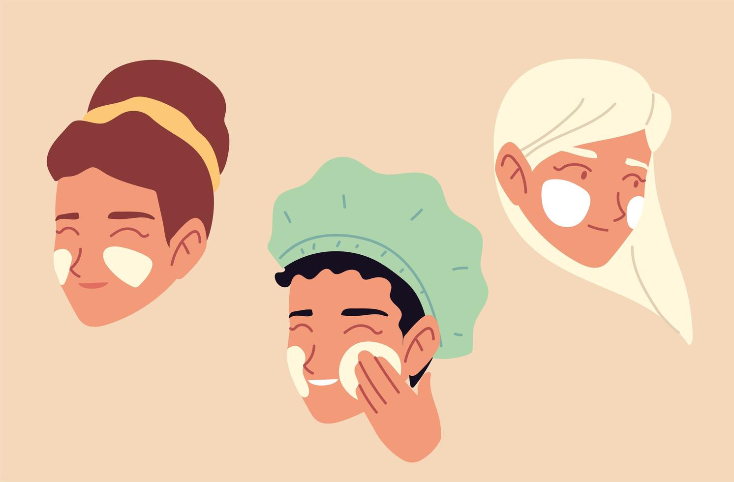 women applying cream on their faces taking care of their skin vector