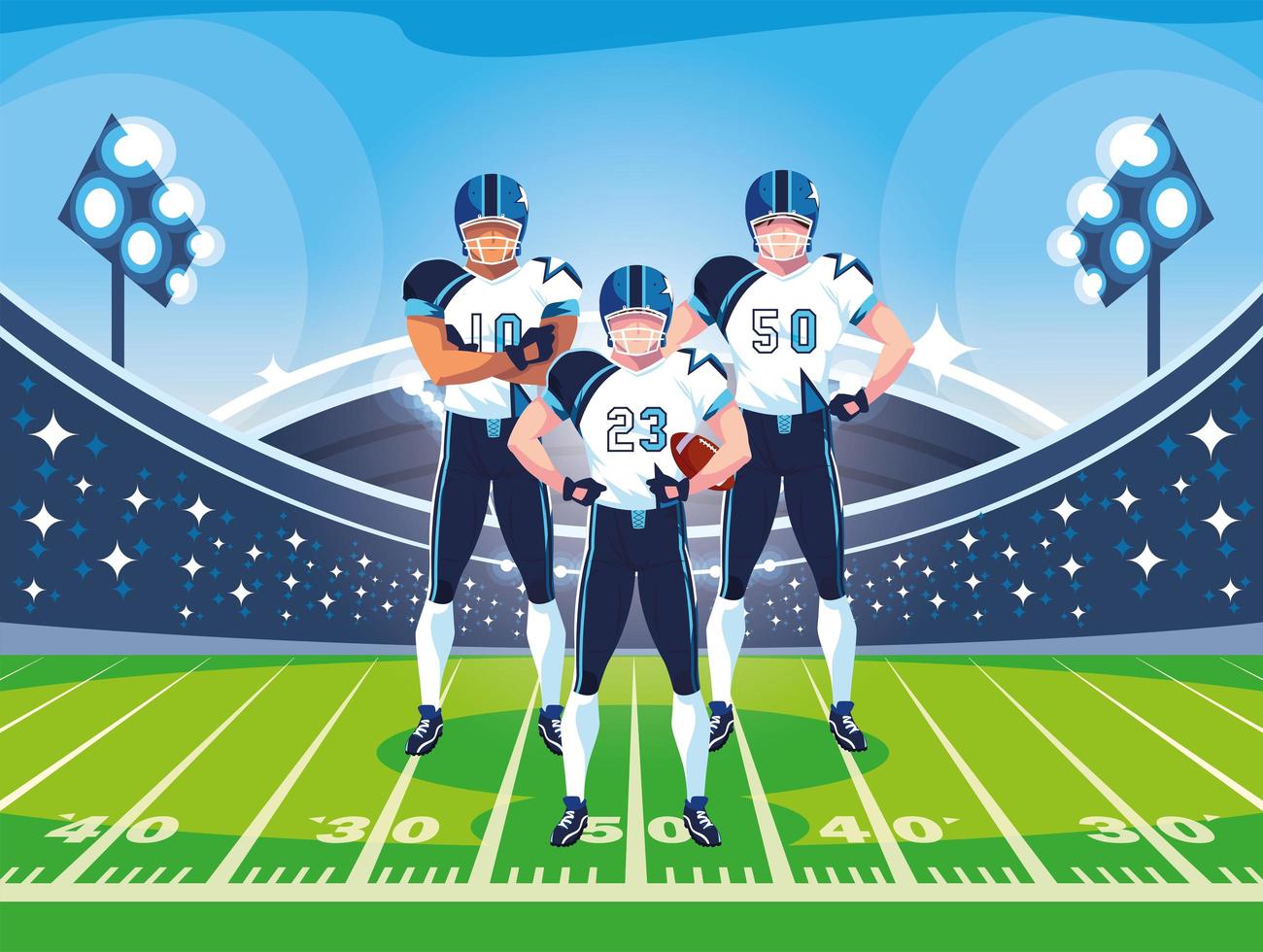 team of american football players, sportsmen with uniforms vector