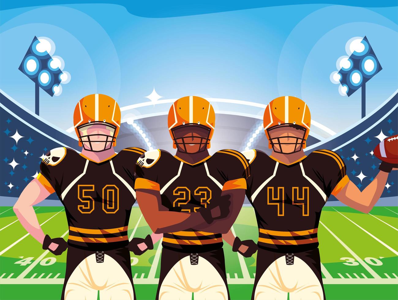 team of american football players, sportsmen with uniforms vector