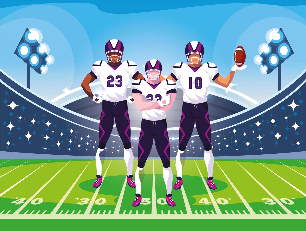 team of american football players, sportsmen with uniforms vector