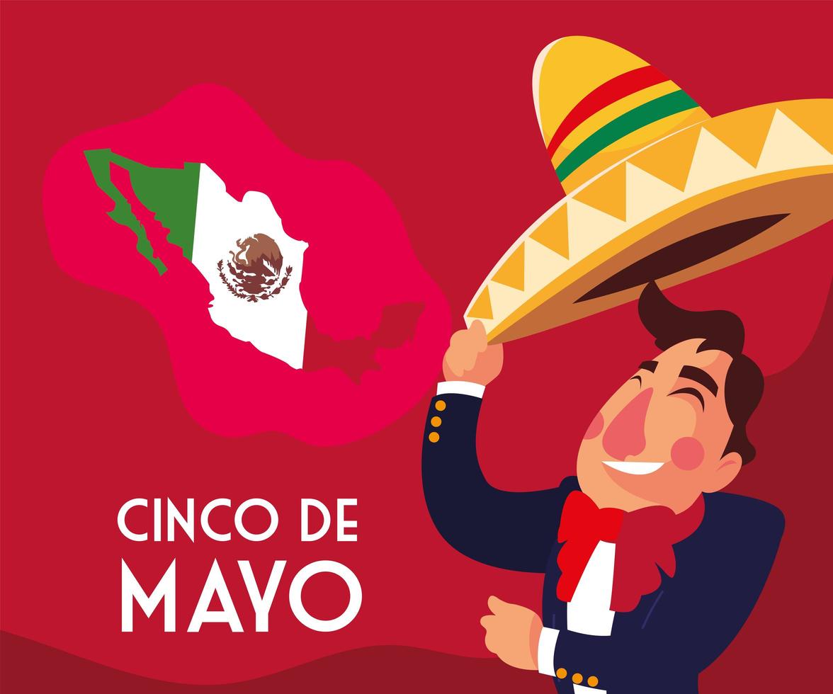 cinco de mayo greeting card with mexican mariachi vector