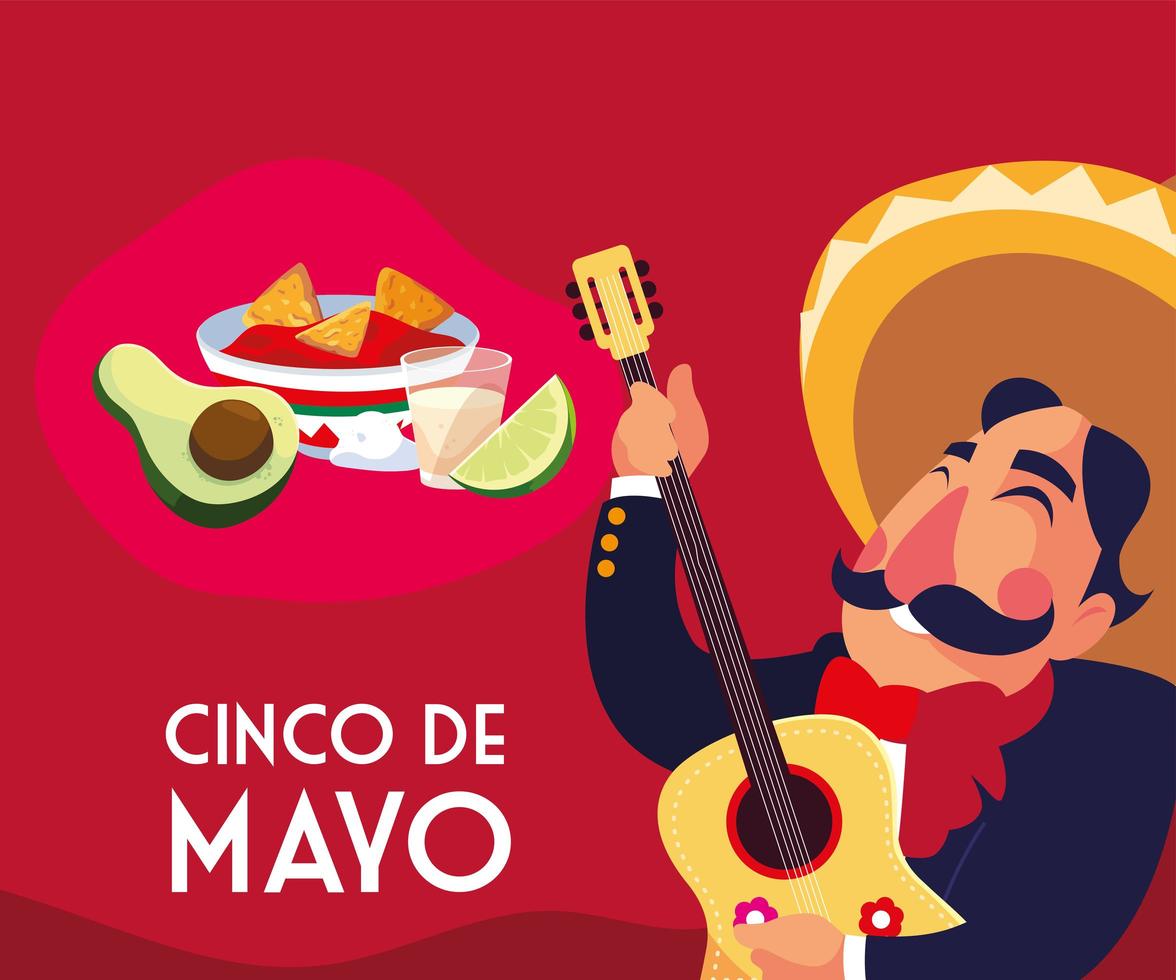 tarjeta de felicitación del cinco de mayo con mariachi mexicano vector