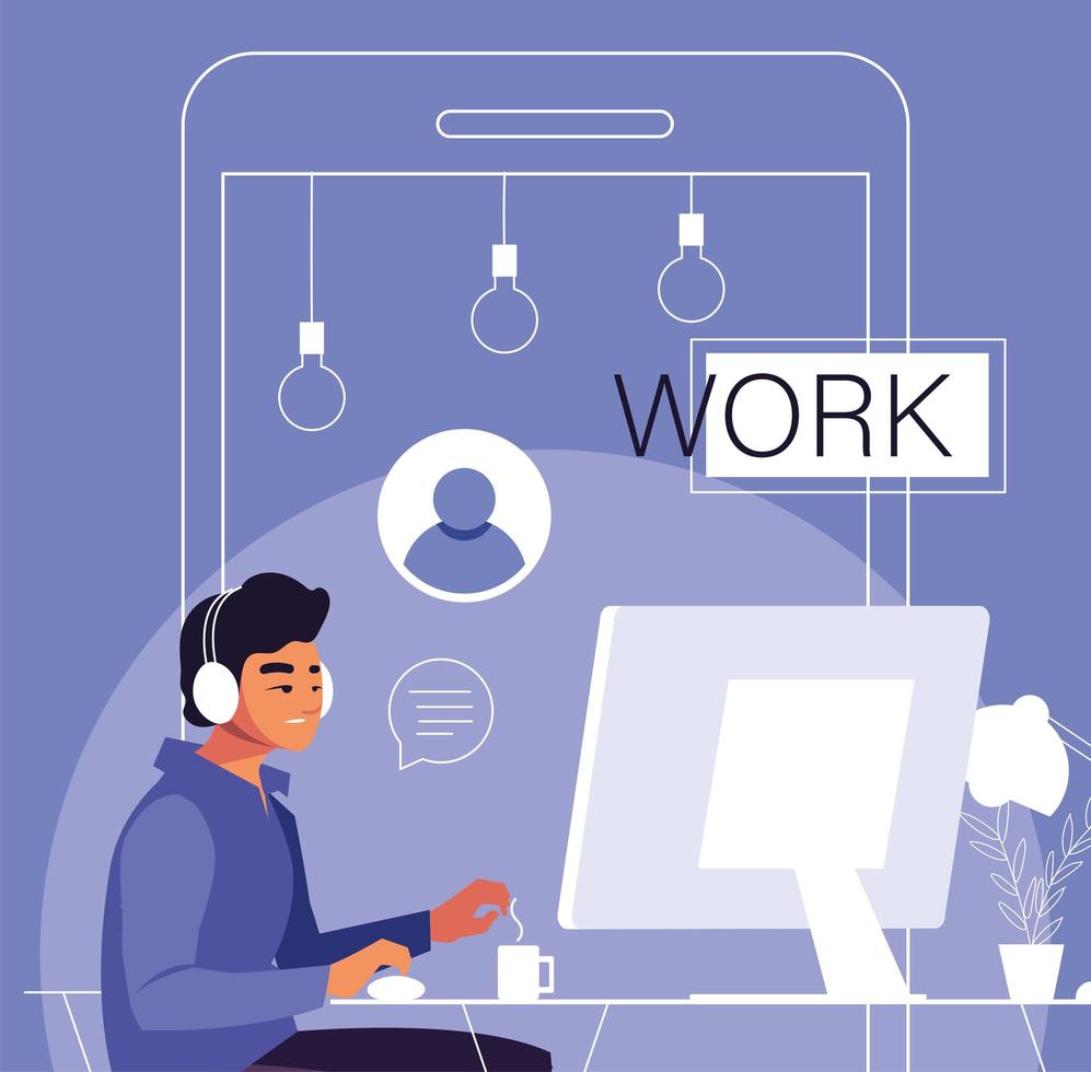 hombre freelance trabajando desde su casa vector