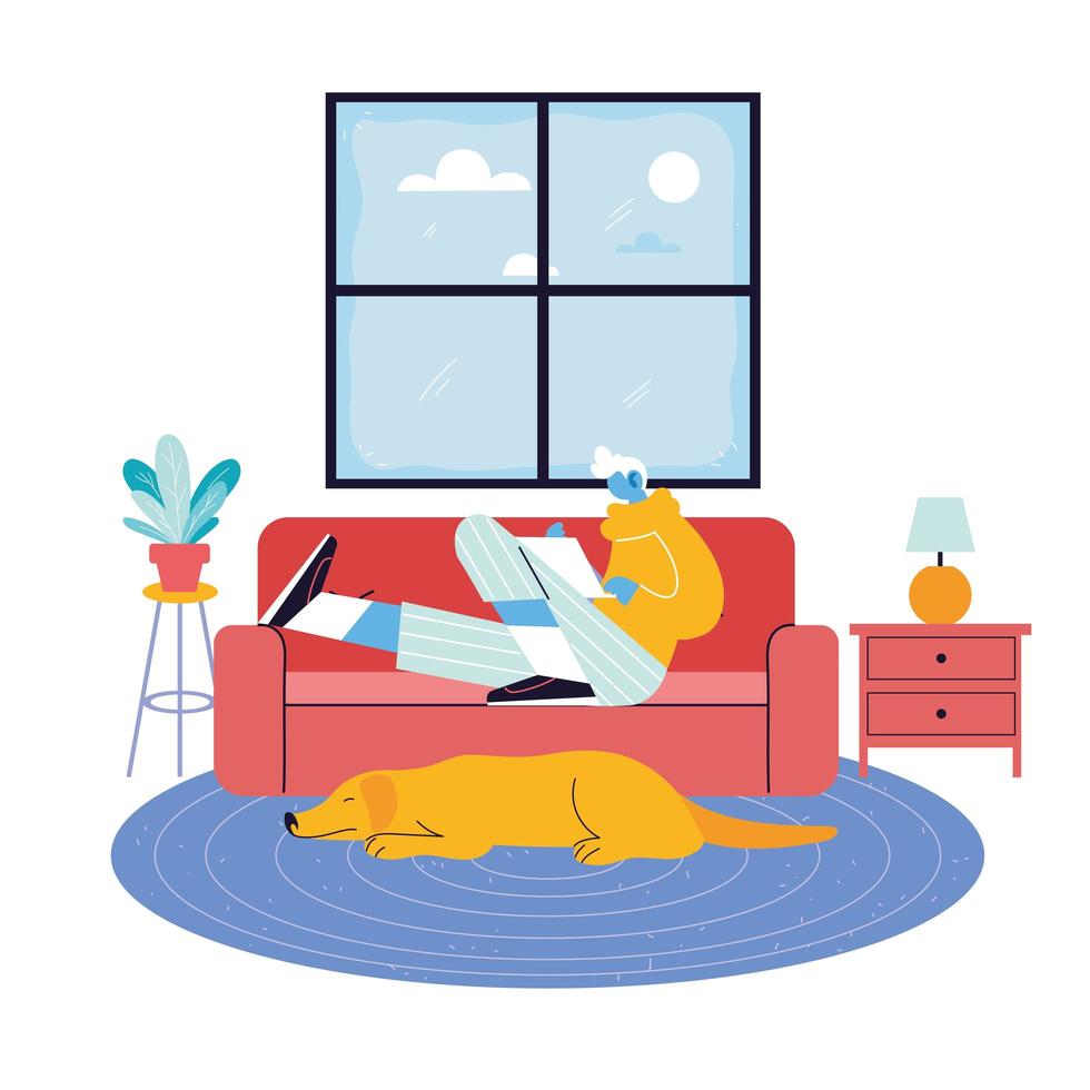 freelancer man working remotely from his home vector
