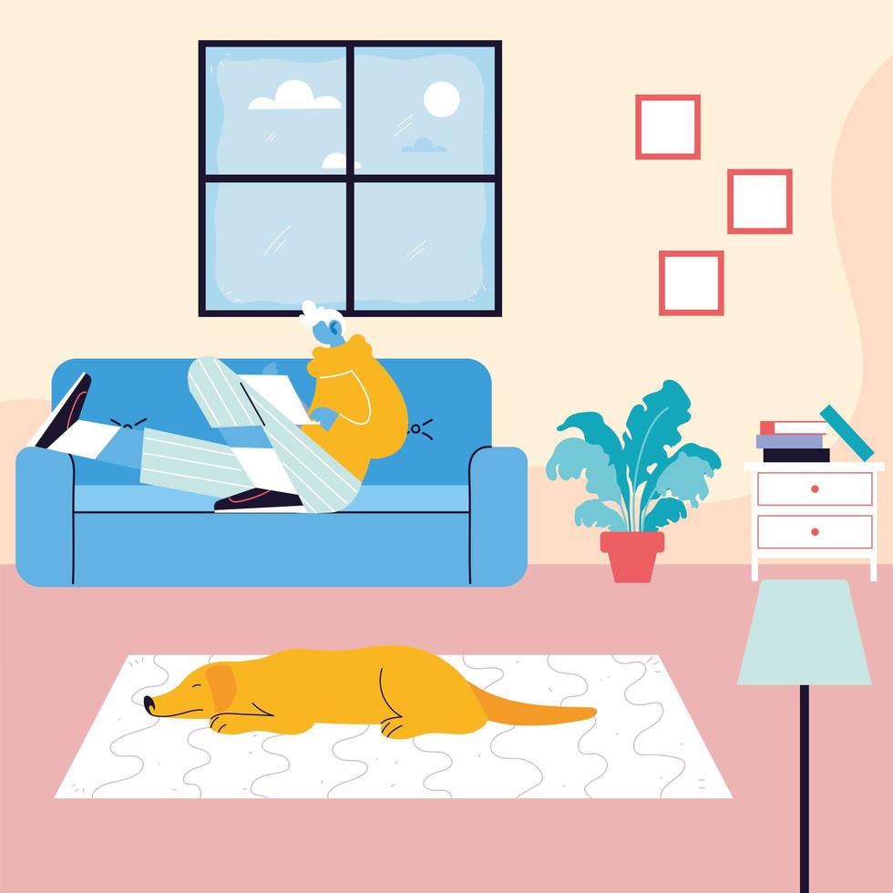 freelancer man working remotely from his home vector