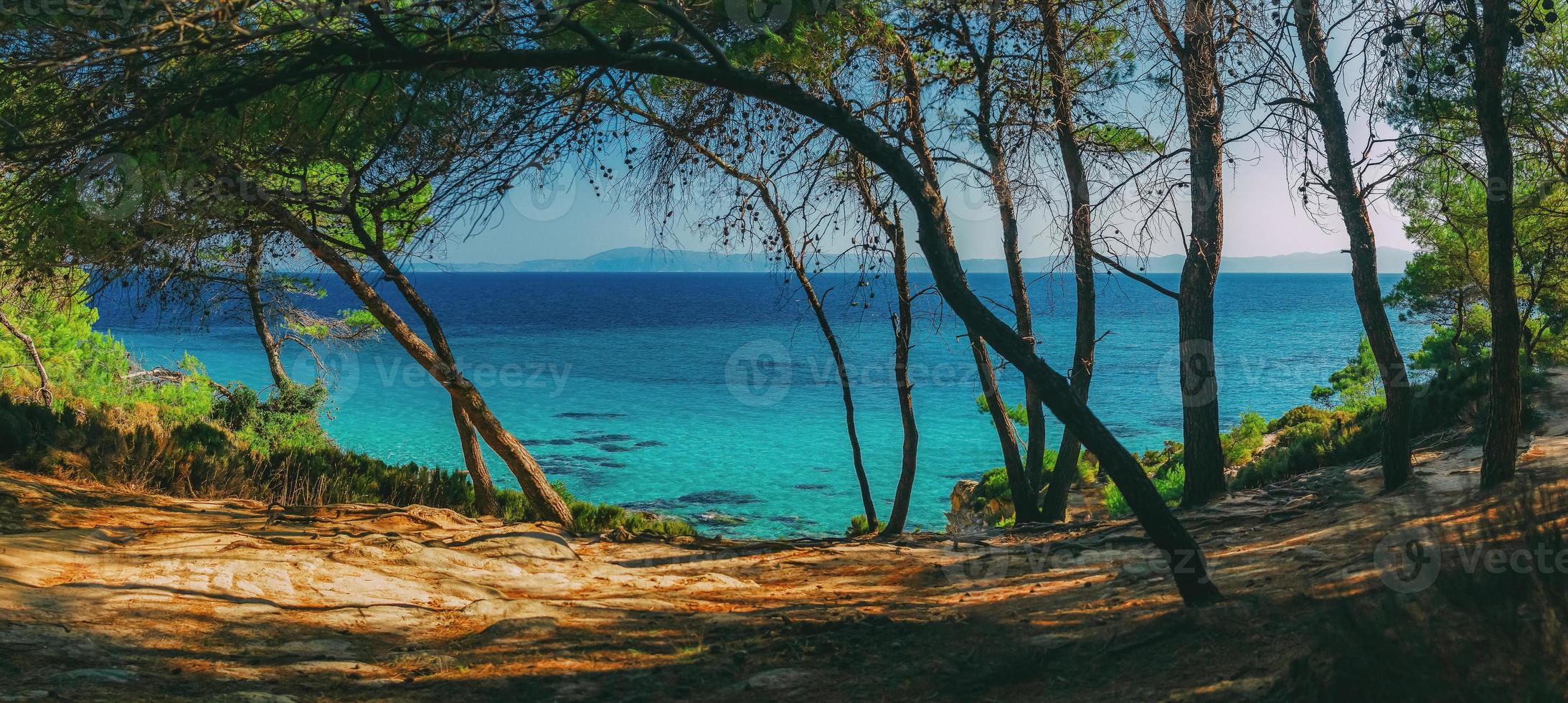 Portokali beach, view from the pine forest, Sithonia, peninsula Halkidiki, Greece. photo