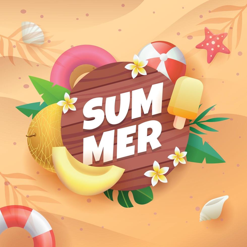 Summer on Board with Fruit and Flower vector