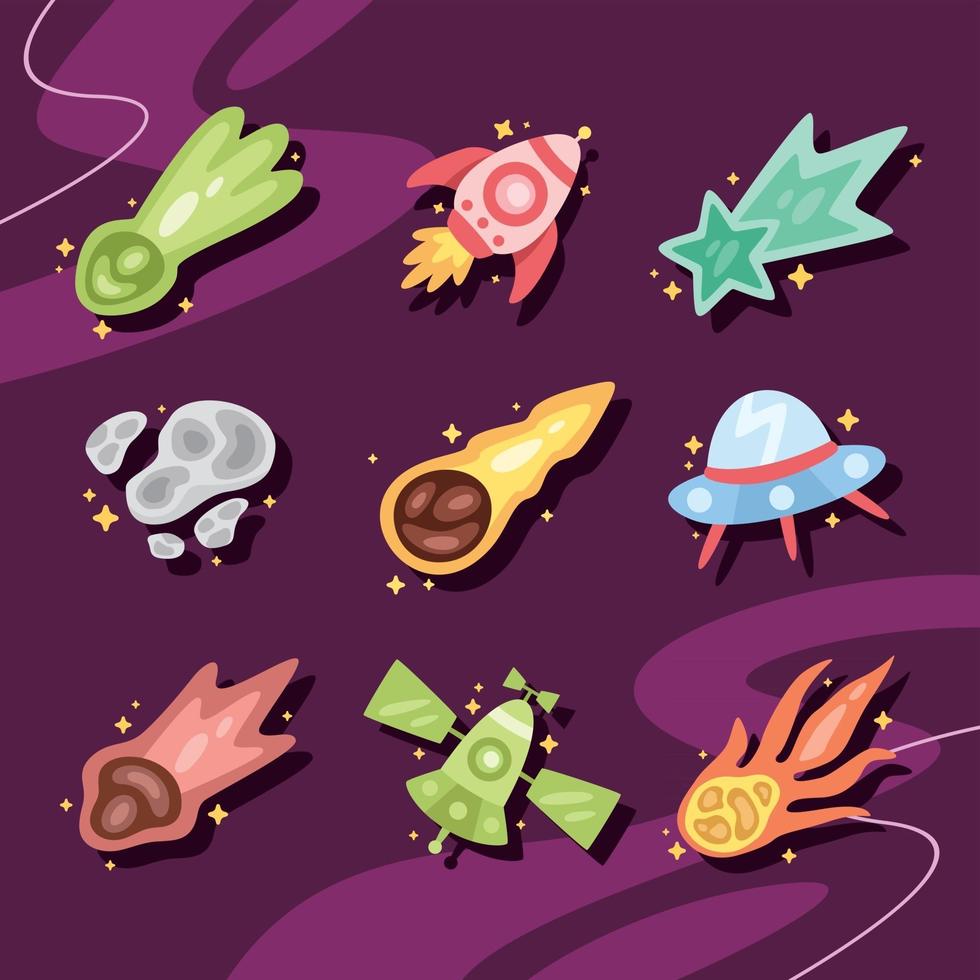 colección de iconos de meteoritos espaciales vector