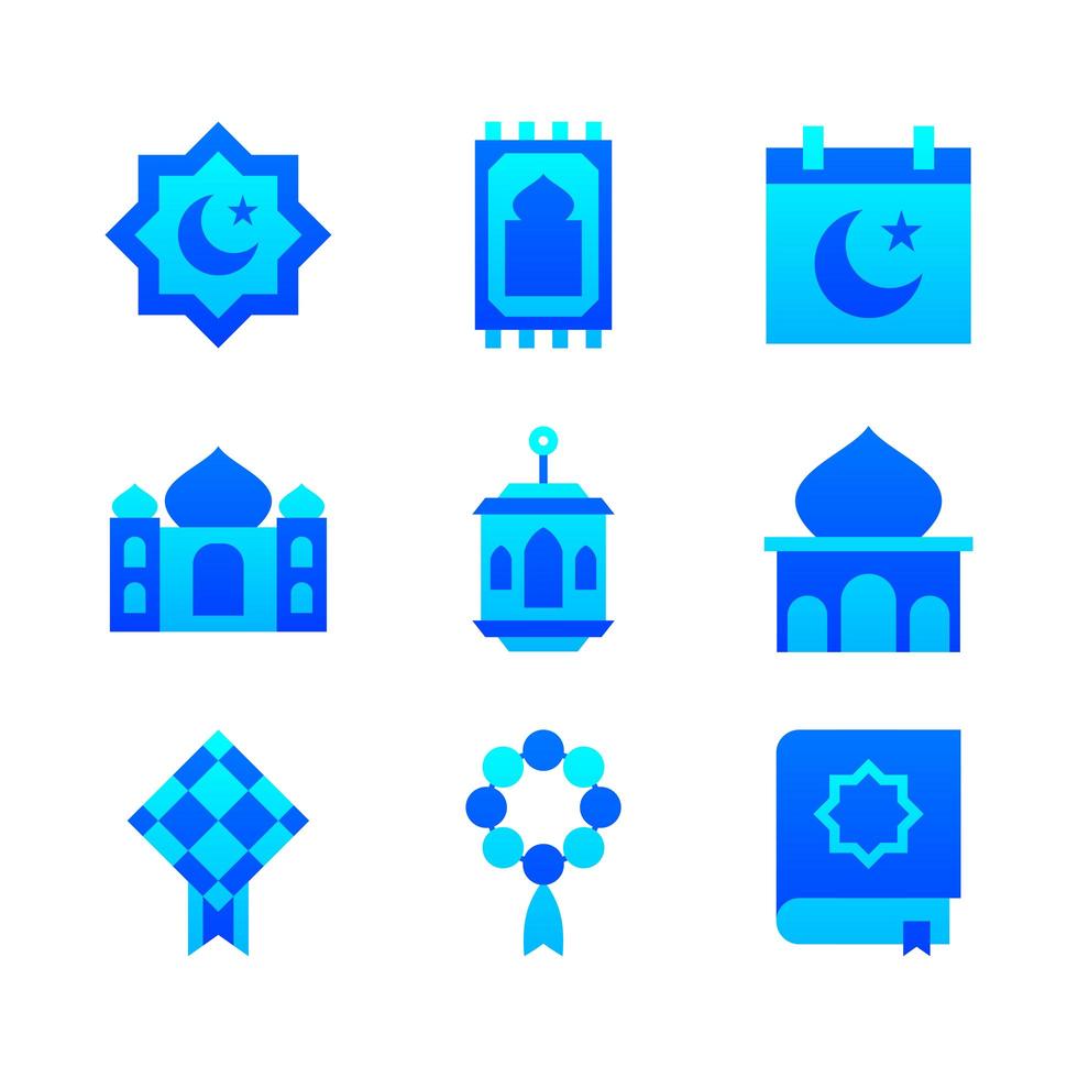 icono de conjunto islámico vector