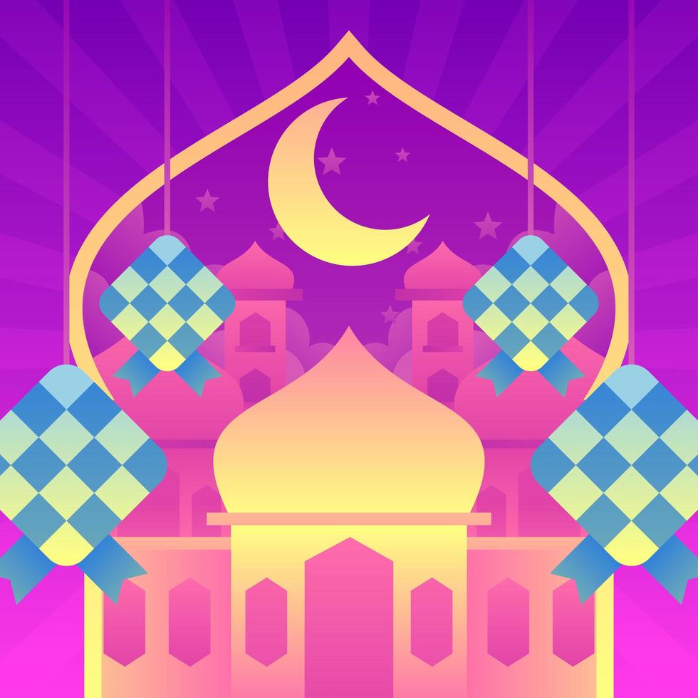 eid mubarak con ketupat vector