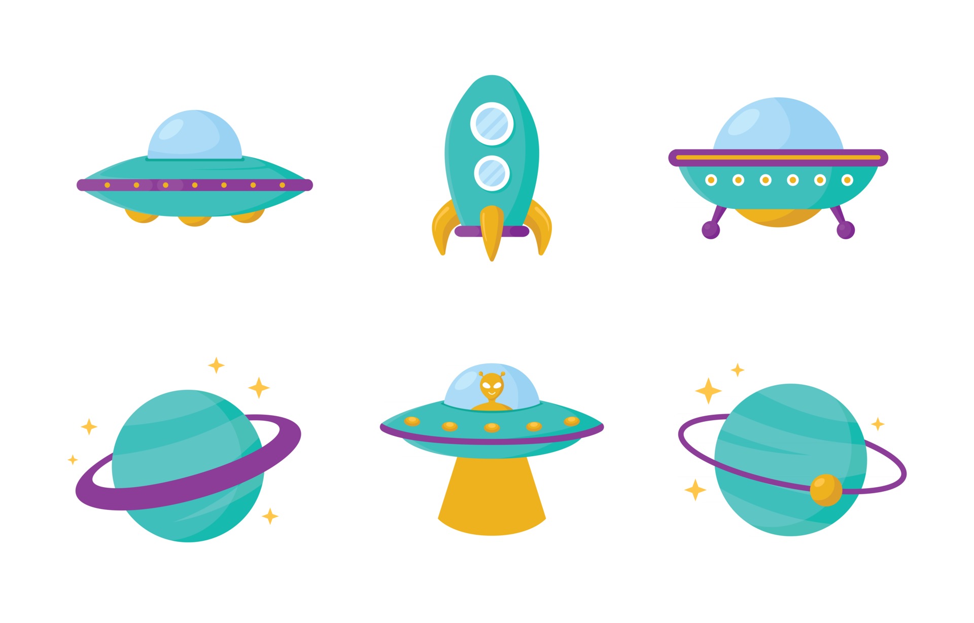 Cartoon UFO Icon Set 2622958 Vector Art at Vecteezy