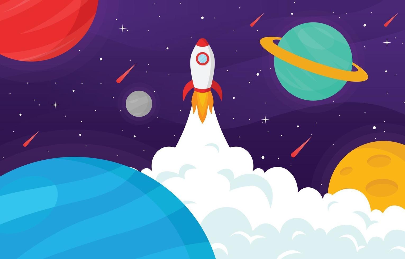 Flat Space Background with Rocket vector