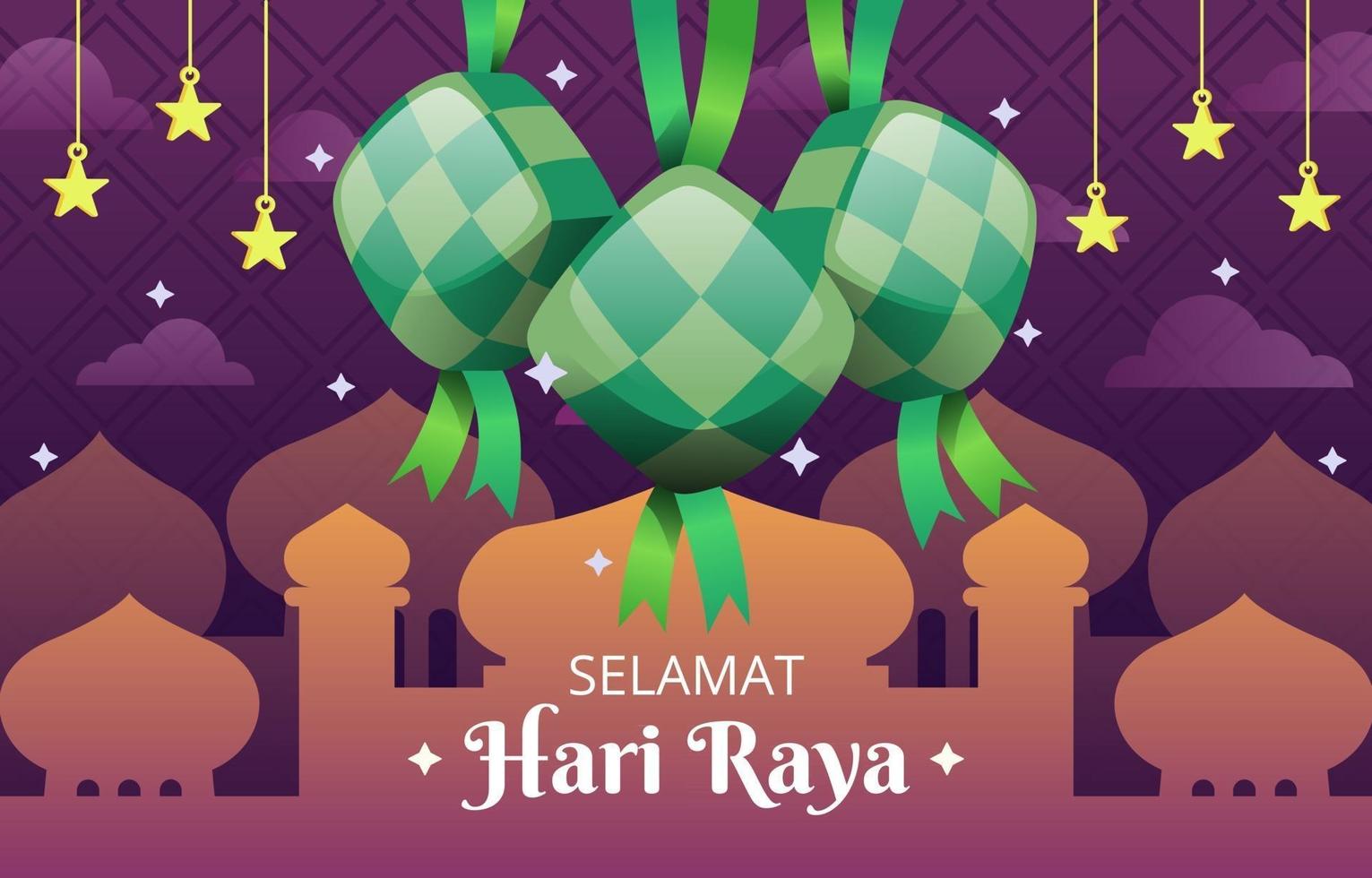 Traditional Ketupat with Mosque and Cloud vector